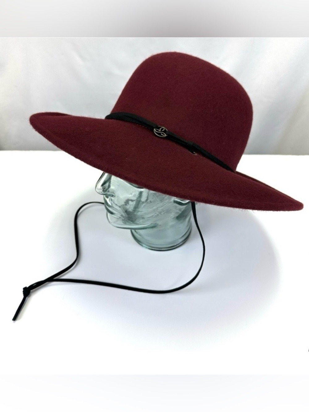 Prana NEW felt brim hat Stevie Black plum wool dome crown chin strap